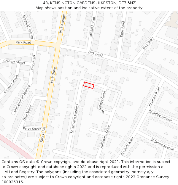 48, KENSINGTON GARDENS, ILKESTON, DE7 5NZ: Location map and indicative extent of plot