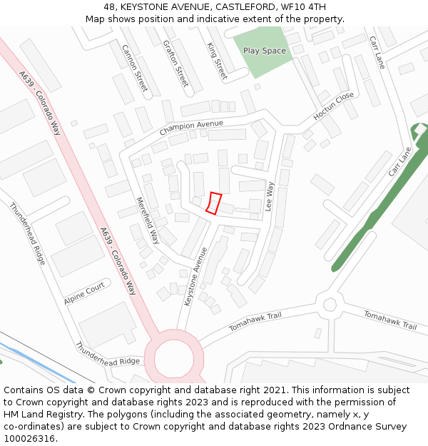 48, KEYSTONE AVENUE, CASTLEFORD, WF10 4TH: Location map and indicative extent of plot
