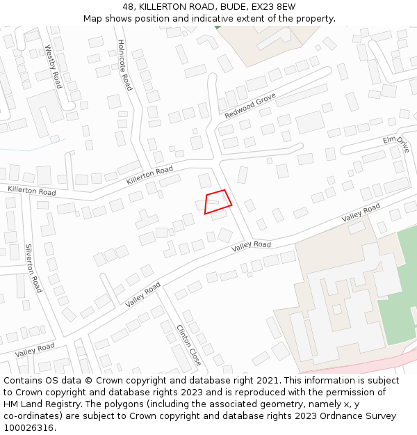 48, KILLERTON ROAD, BUDE, EX23 8EW: Location map and indicative extent of plot