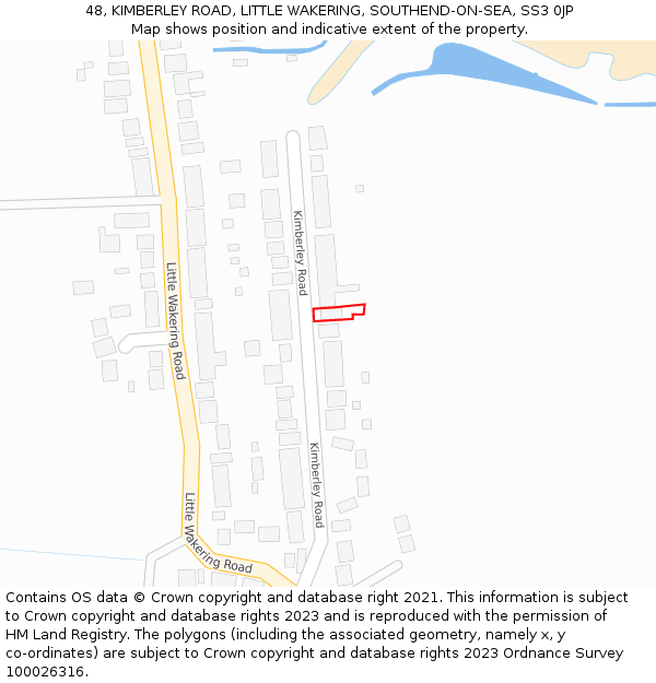 48, KIMBERLEY ROAD, LITTLE WAKERING, SOUTHEND-ON-SEA, SS3 0JP: Location map and indicative extent of plot