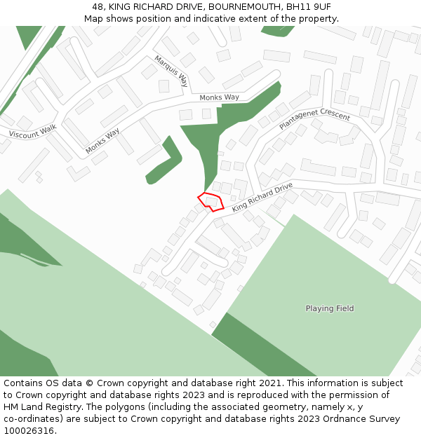 48, KING RICHARD DRIVE, BOURNEMOUTH, BH11 9UF: Location map and indicative extent of plot