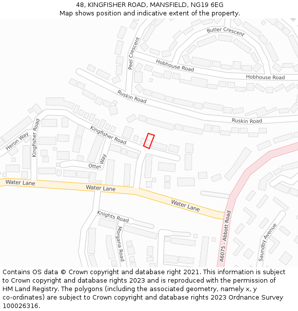 48, KINGFISHER ROAD, MANSFIELD, NG19 6EG: Location map and indicative extent of plot