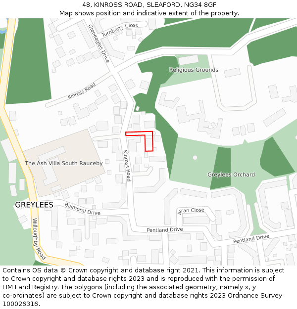 48, KINROSS ROAD, SLEAFORD, NG34 8GF: Location map and indicative extent of plot