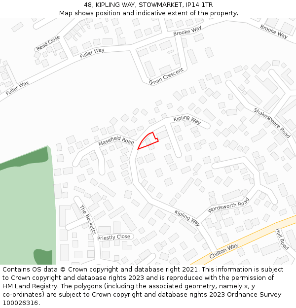 48, KIPLING WAY, STOWMARKET, IP14 1TR: Location map and indicative extent of plot