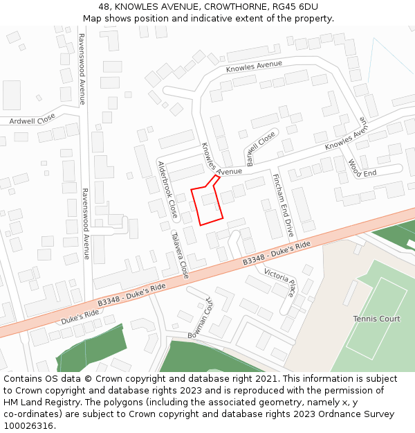 48, KNOWLES AVENUE, CROWTHORNE, RG45 6DU: Location map and indicative extent of plot