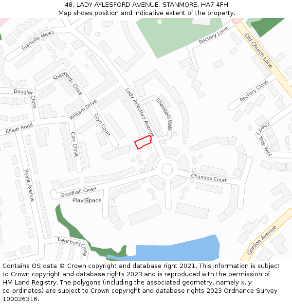 48, LADY AYLESFORD AVENUE, STANMORE, HA7 4FH: Location map and indicative extent of plot