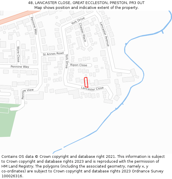 48, LANCASTER CLOSE, GREAT ECCLESTON, PRESTON, PR3 0UT: Location map and indicative extent of plot