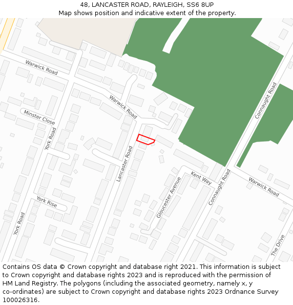 48, LANCASTER ROAD, RAYLEIGH, SS6 8UP: Location map and indicative extent of plot