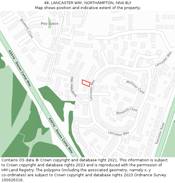 48, LANCASTER WAY, NORTHAMPTON, NN4 8LY: Location map and indicative extent of plot