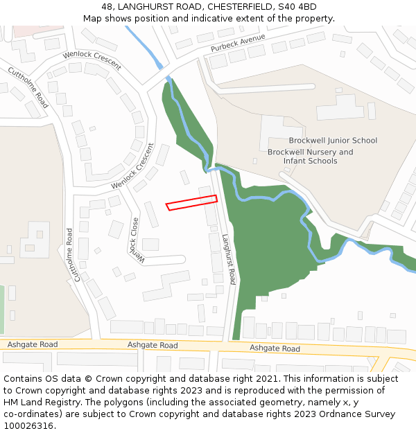 48, LANGHURST ROAD, CHESTERFIELD, S40 4BD: Location map and indicative extent of plot