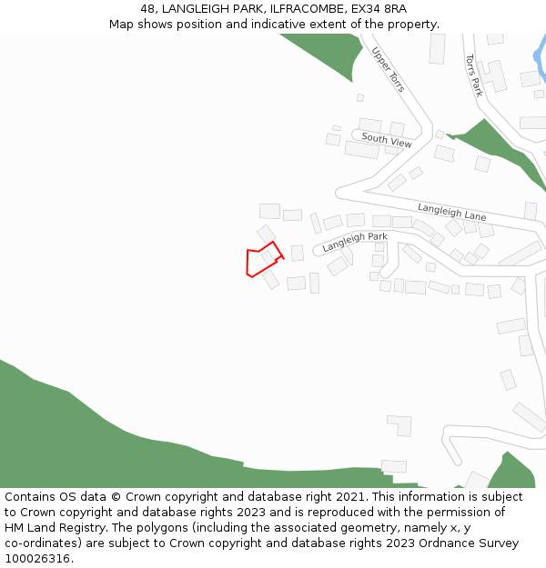 48, LANGLEIGH PARK, ILFRACOMBE, EX34 8RA: Location map and indicative extent of plot