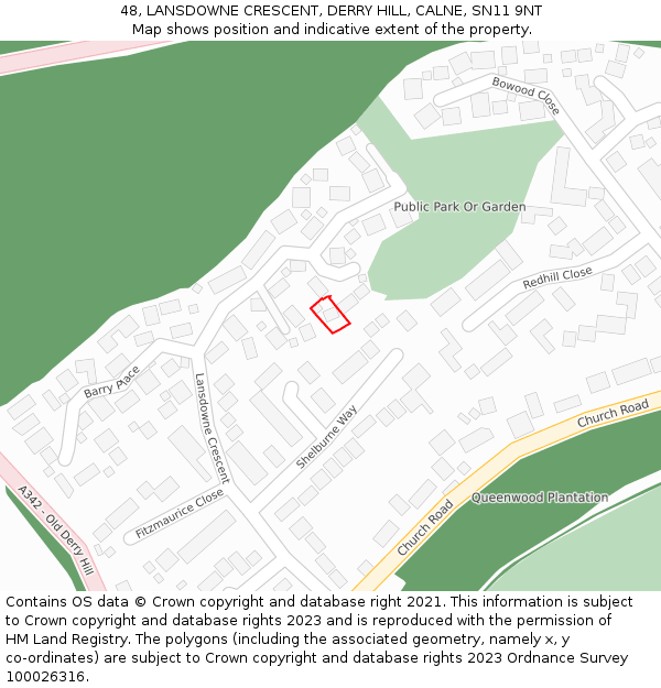 48, LANSDOWNE CRESCENT, DERRY HILL, CALNE, SN11 9NT: Location map and indicative extent of plot