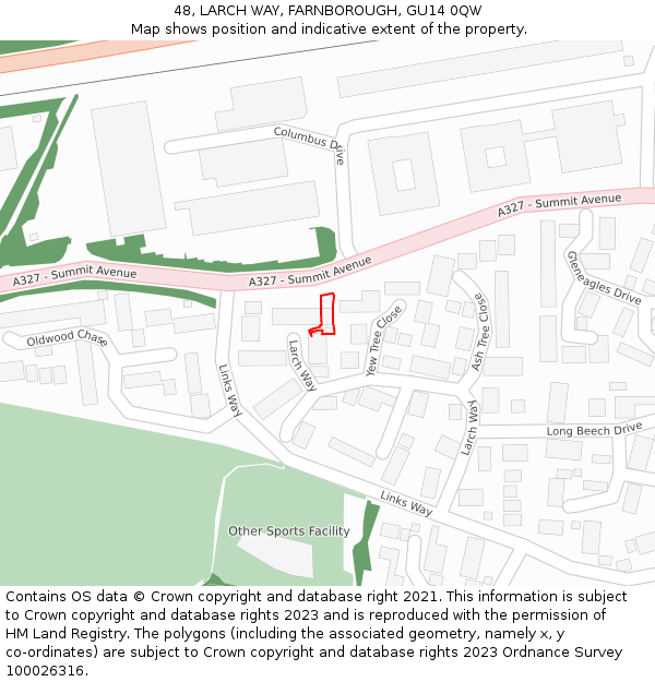 48, LARCH WAY, FARNBOROUGH, GU14 0QW: Location map and indicative extent of plot