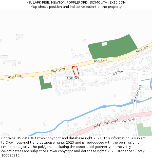 48, LARK RISE, NEWTON POPPLEFORD, SIDMOUTH, EX10 0DH: Location map and indicative extent of plot