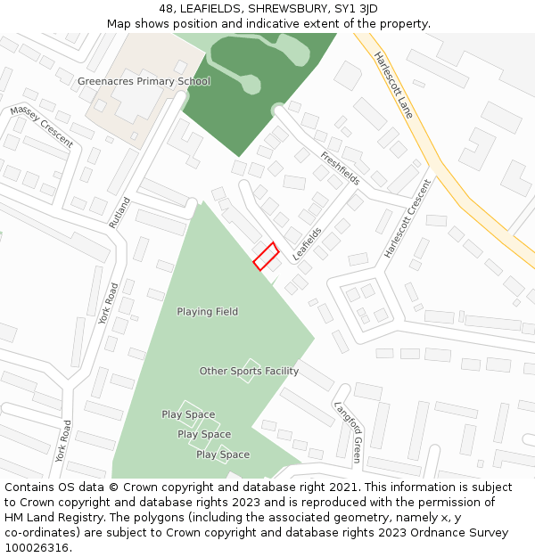 48, LEAFIELDS, SHREWSBURY, SY1 3JD: Location map and indicative extent of plot