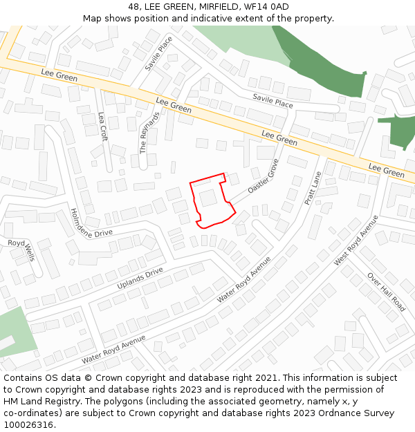 48, LEE GREEN, MIRFIELD, WF14 0AD: Location map and indicative extent of plot