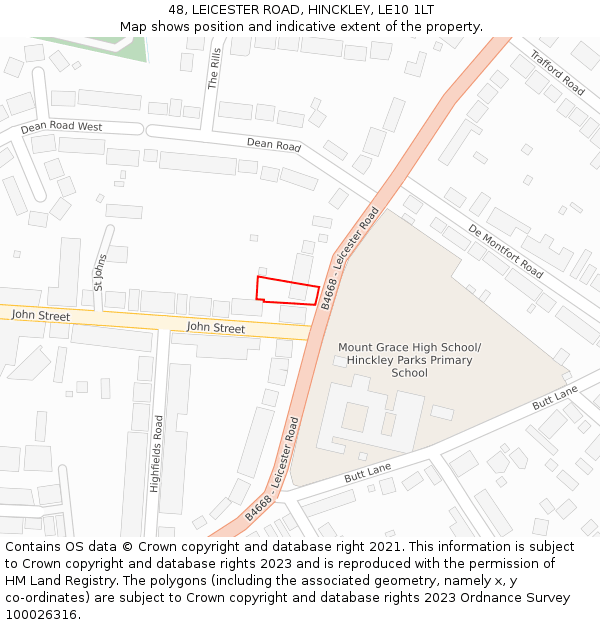 48, LEICESTER ROAD, HINCKLEY, LE10 1LT: Location map and indicative extent of plot