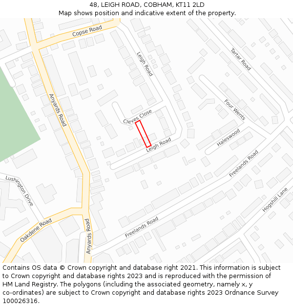 48, LEIGH ROAD, COBHAM, KT11 2LD: Location map and indicative extent of plot
