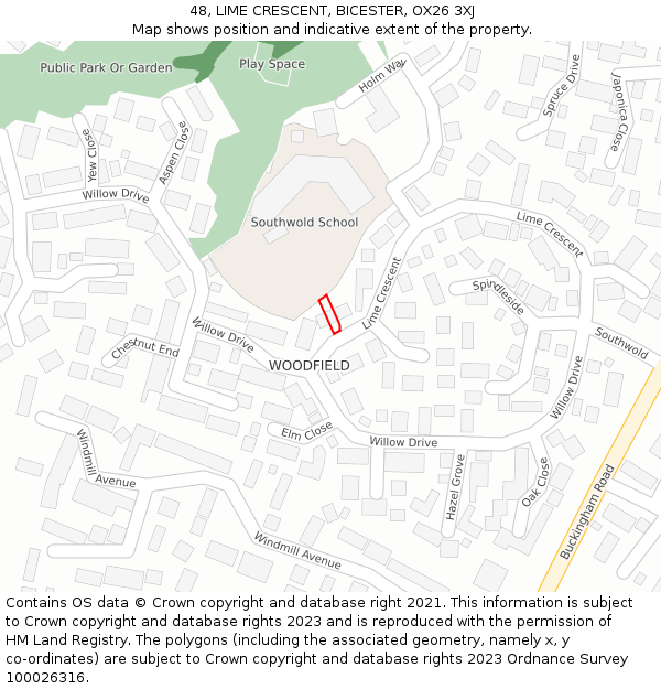 48, LIME CRESCENT, BICESTER, OX26 3XJ: Location map and indicative extent of plot