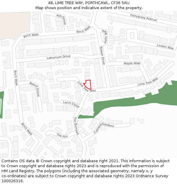 48, LIME TREE WAY, PORTHCAWL, CF36 5AU: Location map and indicative extent of plot