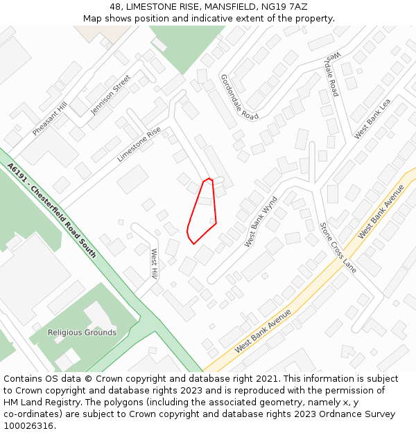 48, LIMESTONE RISE, MANSFIELD, NG19 7AZ: Location map and indicative extent of plot