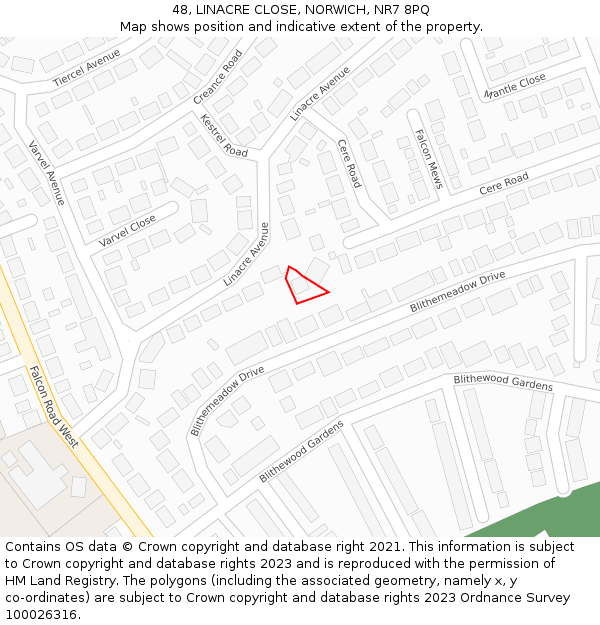 48, LINACRE CLOSE, NORWICH, NR7 8PQ: Location map and indicative extent of plot