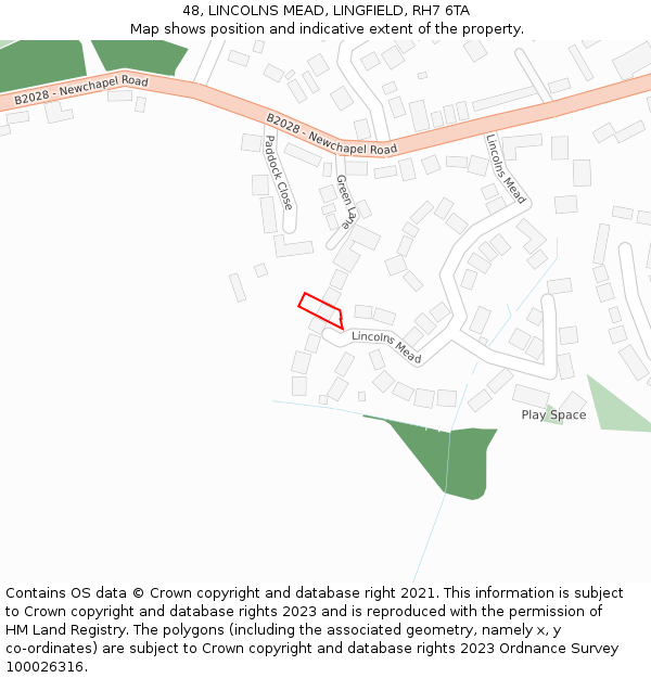 48, LINCOLNS MEAD, LINGFIELD, RH7 6TA: Location map and indicative extent of plot