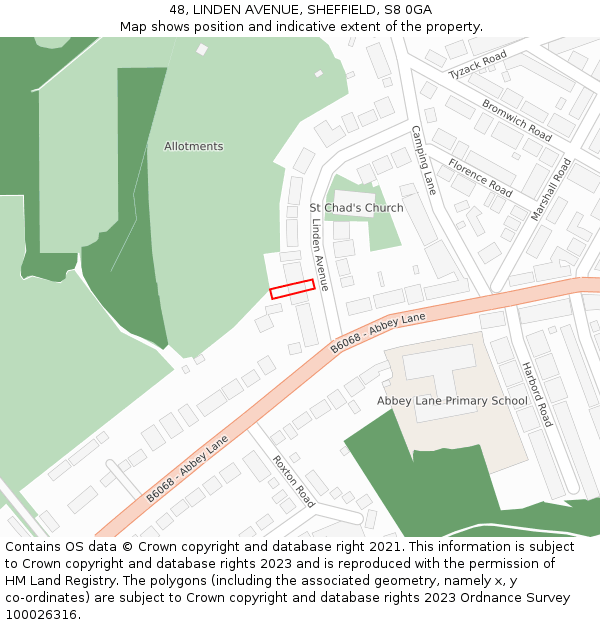 48, LINDEN AVENUE, SHEFFIELD, S8 0GA: Location map and indicative extent of plot