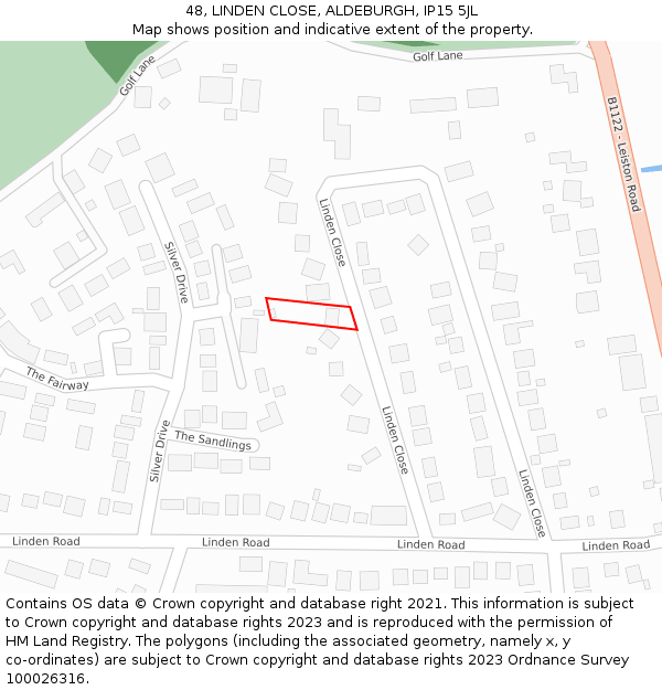 48, LINDEN CLOSE, ALDEBURGH, IP15 5JL: Location map and indicative extent of plot