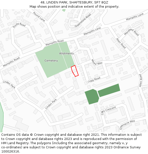 48, LINDEN PARK, SHAFTESBURY, SP7 8QZ: Location map and indicative extent of plot