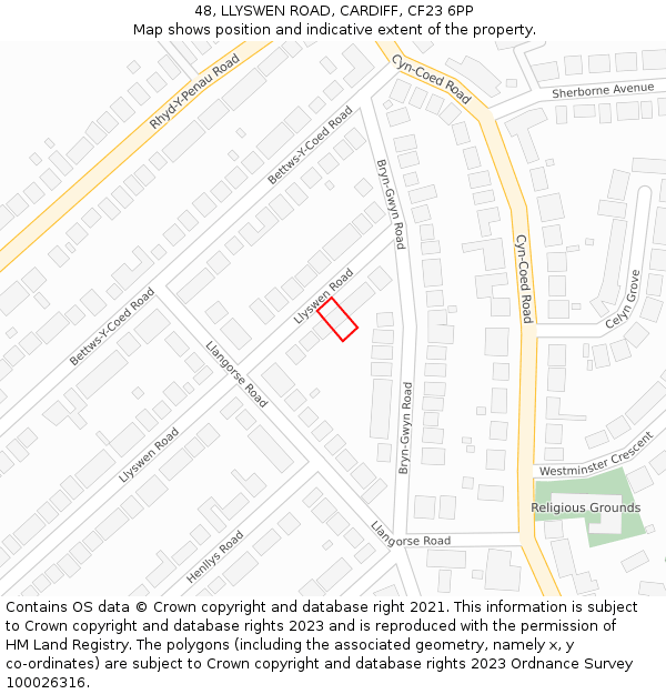 48, LLYSWEN ROAD, CARDIFF, CF23 6PP: Location map and indicative extent of plot