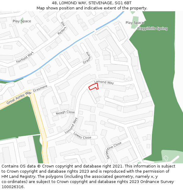 48, LOMOND WAY, STEVENAGE, SG1 6BT: Location map and indicative extent of plot