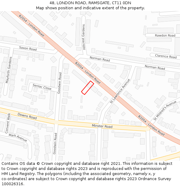 48, LONDON ROAD, RAMSGATE, CT11 0DN: Location map and indicative extent of plot