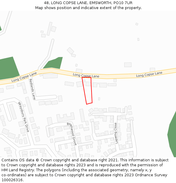 48, LONG COPSE LANE, EMSWORTH, PO10 7UR: Location map and indicative extent of plot