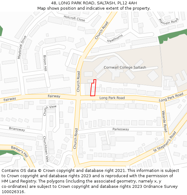 48, LONG PARK ROAD, SALTASH, PL12 4AH: Location map and indicative extent of plot
