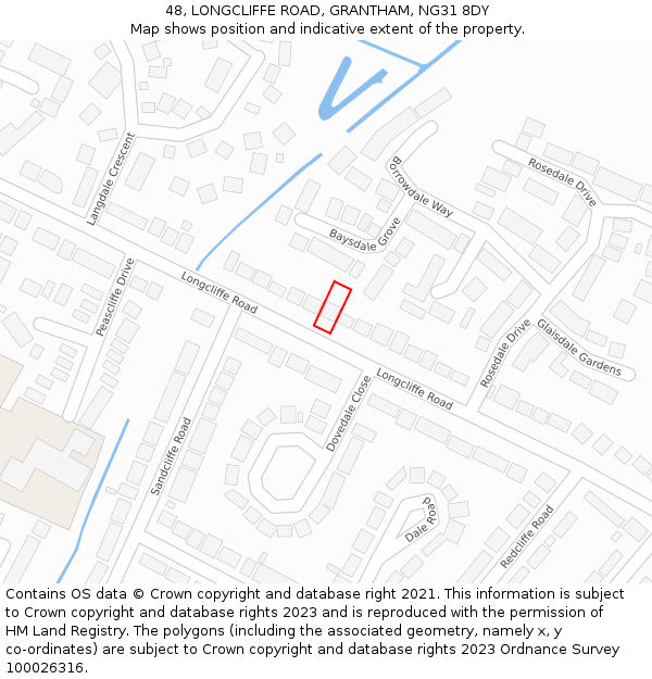 48, LONGCLIFFE ROAD, GRANTHAM, NG31 8DY: Location map and indicative extent of plot