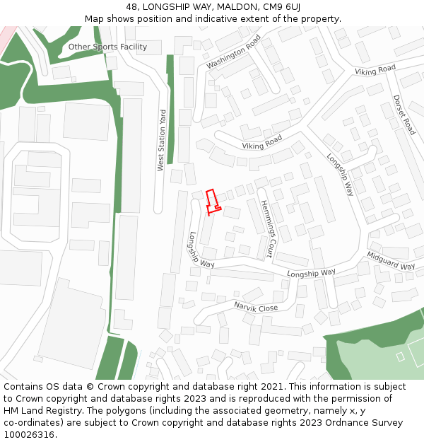 48, LONGSHIP WAY, MALDON, CM9 6UJ: Location map and indicative extent of plot