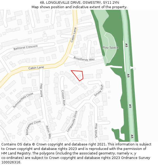 48, LONGUEVILLE DRIVE, OSWESTRY, SY11 2YN: Location map and indicative extent of plot