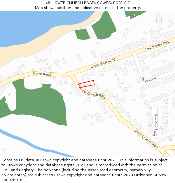 48, LOWER CHURCH ROAD, COWES, PO31 8JG: Location map and indicative extent of plot