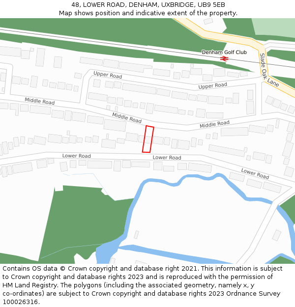 48, LOWER ROAD, DENHAM, UXBRIDGE, UB9 5EB: Location map and indicative extent of plot