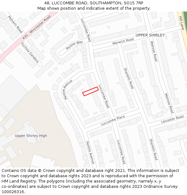 48, LUCCOMBE ROAD, SOUTHAMPTON, SO15 7RP: Location map and indicative extent of plot