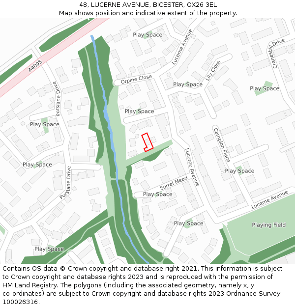 48, LUCERNE AVENUE, BICESTER, OX26 3EL: Location map and indicative extent of plot