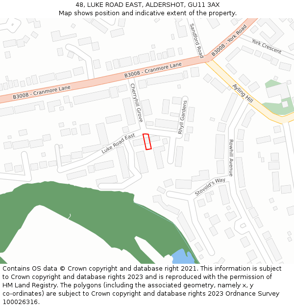 48, LUKE ROAD EAST, ALDERSHOT, GU11 3AX: Location map and indicative extent of plot