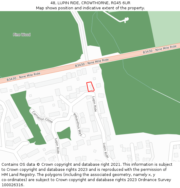 48, LUPIN RIDE, CROWTHORNE, RG45 6UR: Location map and indicative extent of plot