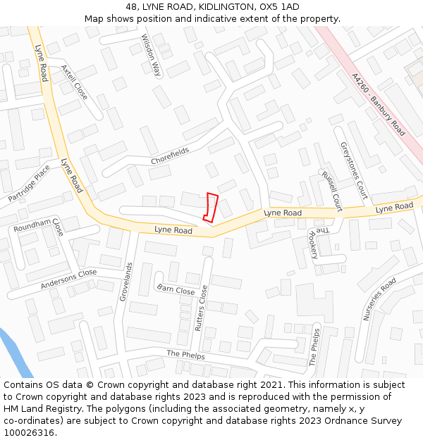 48, LYNE ROAD, KIDLINGTON, OX5 1AD: Location map and indicative extent of plot