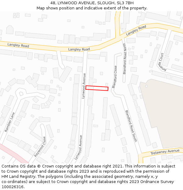 48, LYNWOOD AVENUE, SLOUGH, SL3 7BH: Location map and indicative extent of plot