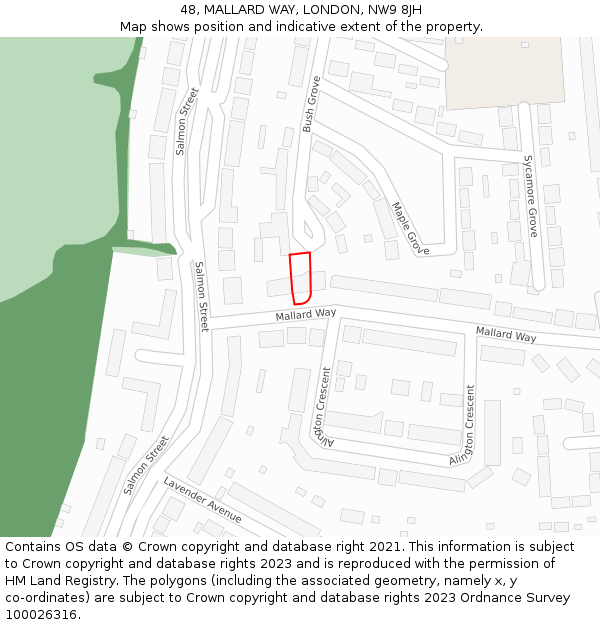 48, MALLARD WAY, LONDON, NW9 8JH: Location map and indicative extent of plot