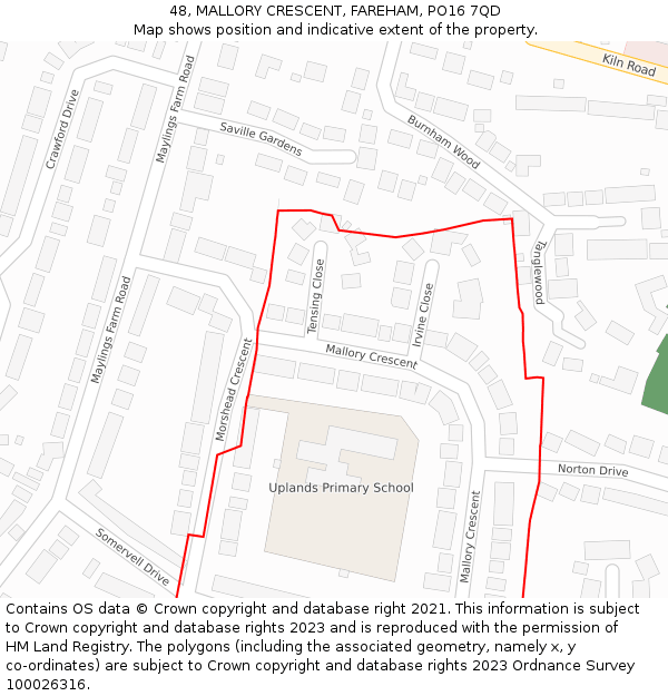 48, MALLORY CRESCENT, FAREHAM, PO16 7QD: Location map and indicative extent of plot