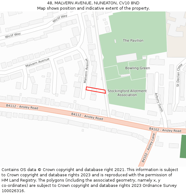 48, MALVERN AVENUE, NUNEATON, CV10 8ND: Location map and indicative extent of plot