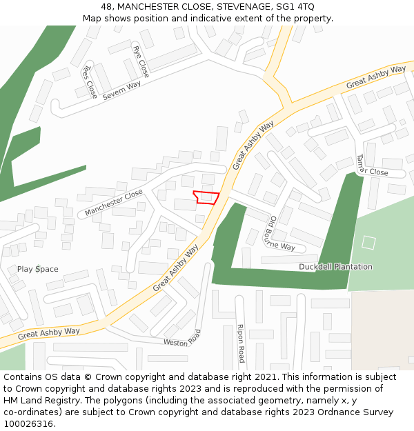 48, MANCHESTER CLOSE, STEVENAGE, SG1 4TQ: Location map and indicative extent of plot